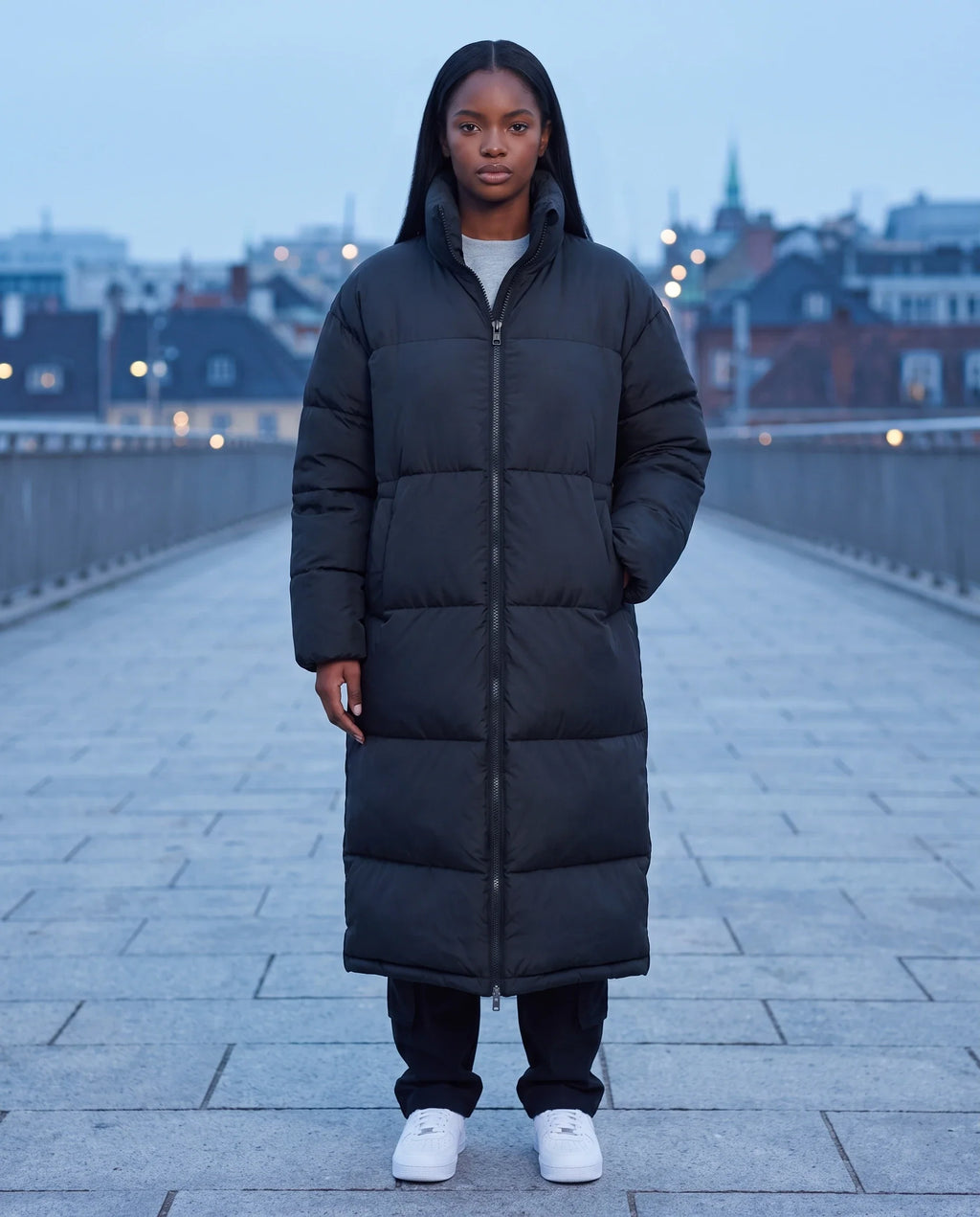Doudoune extra-longue à col cheminée et double zip