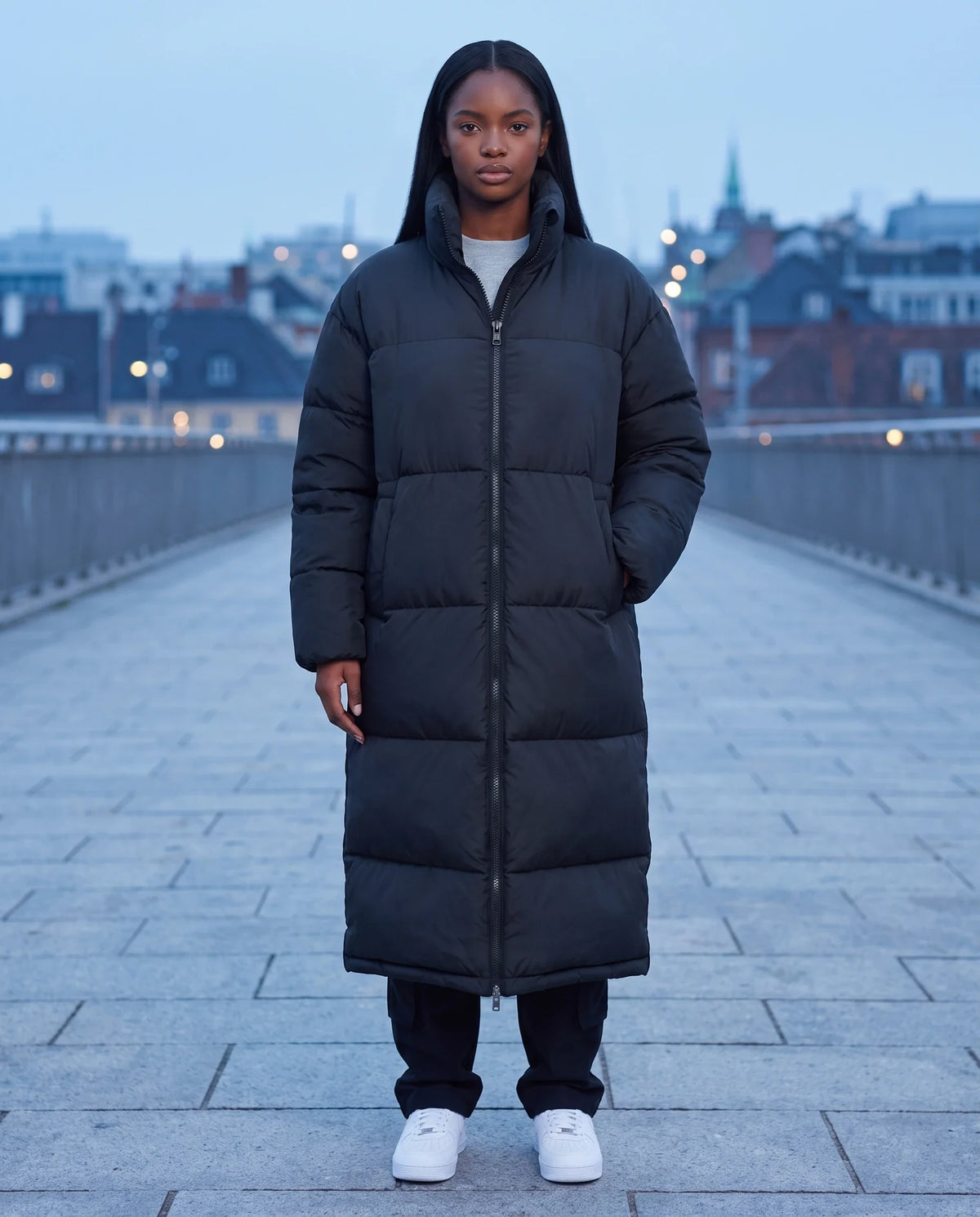 Doudoune extra-longue à col cheminée et double zip