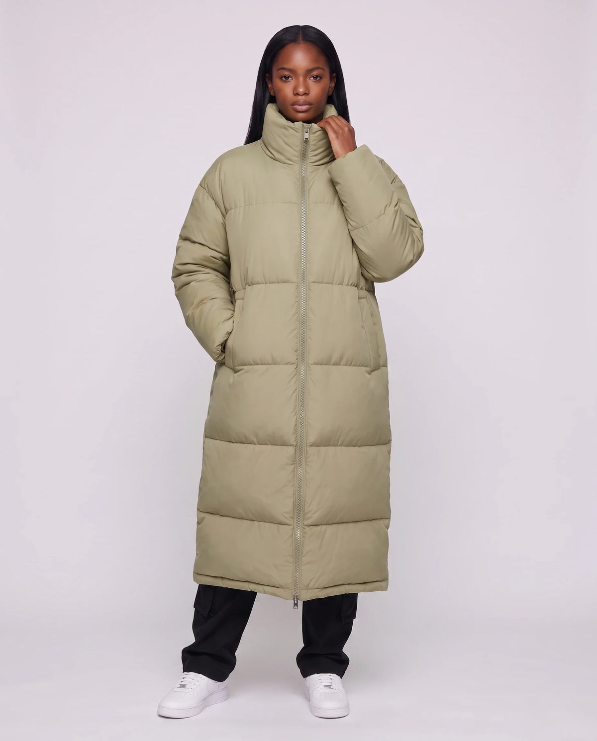 Doudoune extra-longue à col cheminée et double zip