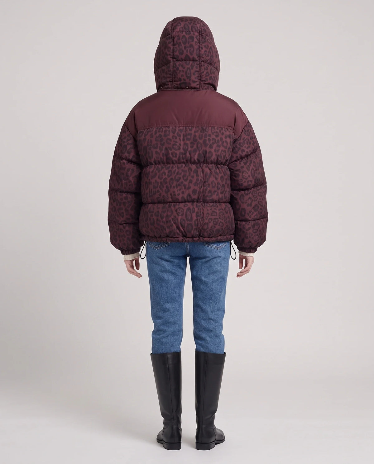 Doudoune courte oversize léopard à capuche amovible