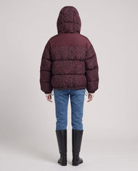 Doudoune courte oversize léopard à capuche amovible