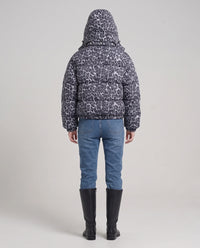 Doudoune courte oversize léopard à capuche amovible