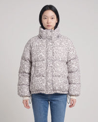 Doudoune courte oversize léopard à capuche amovible