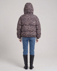 Doudoune courte oversize léopard à capuche amovible