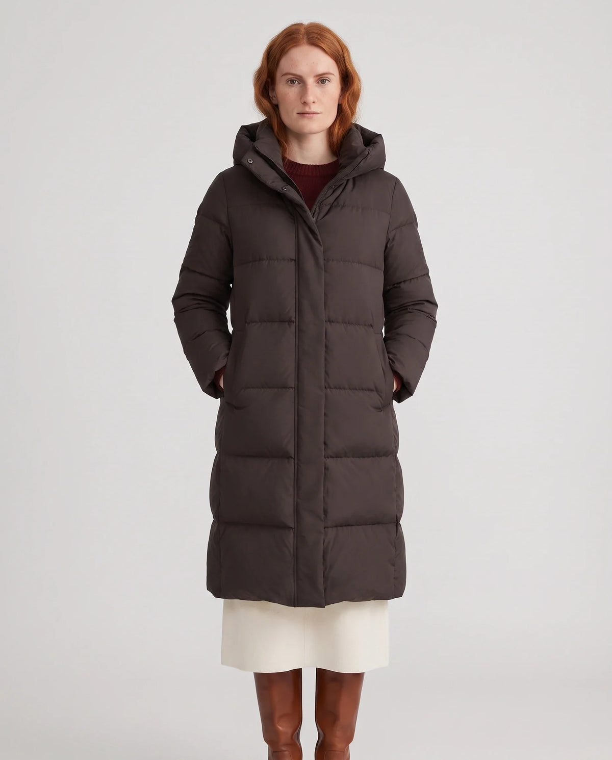 Doudoune longue déperlante à col-capuche