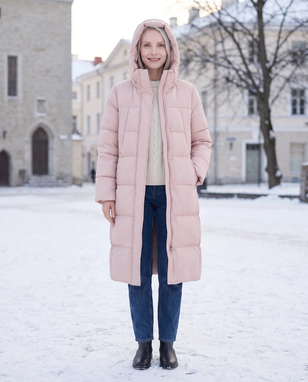 Doudoune longue évasée à capuche déperlante