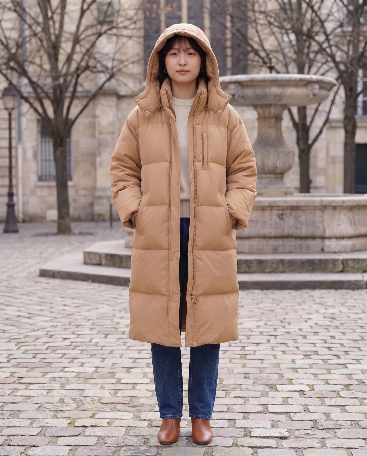 Doudoune longue oversize à capuche