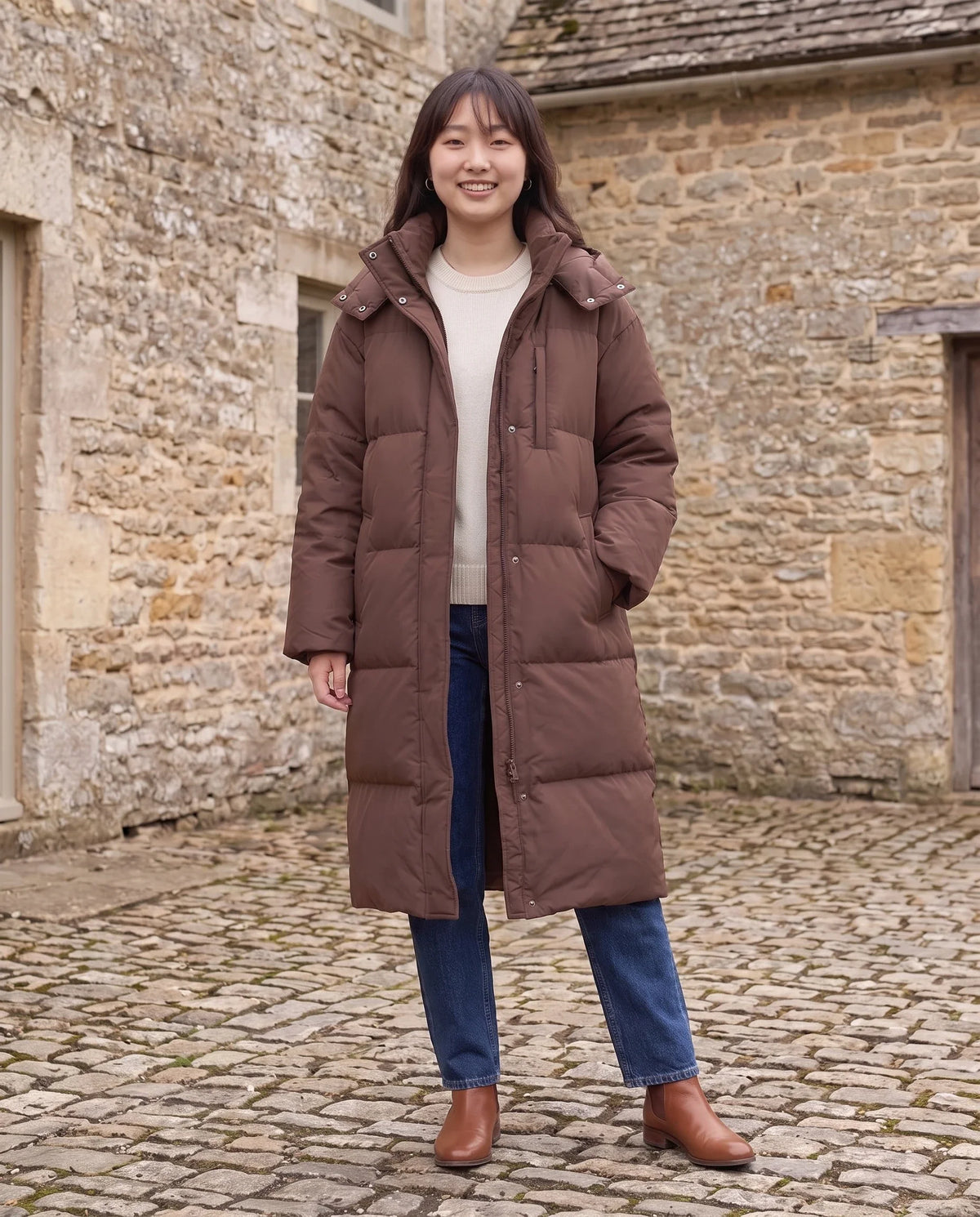 Doudoune longue oversize à capuche