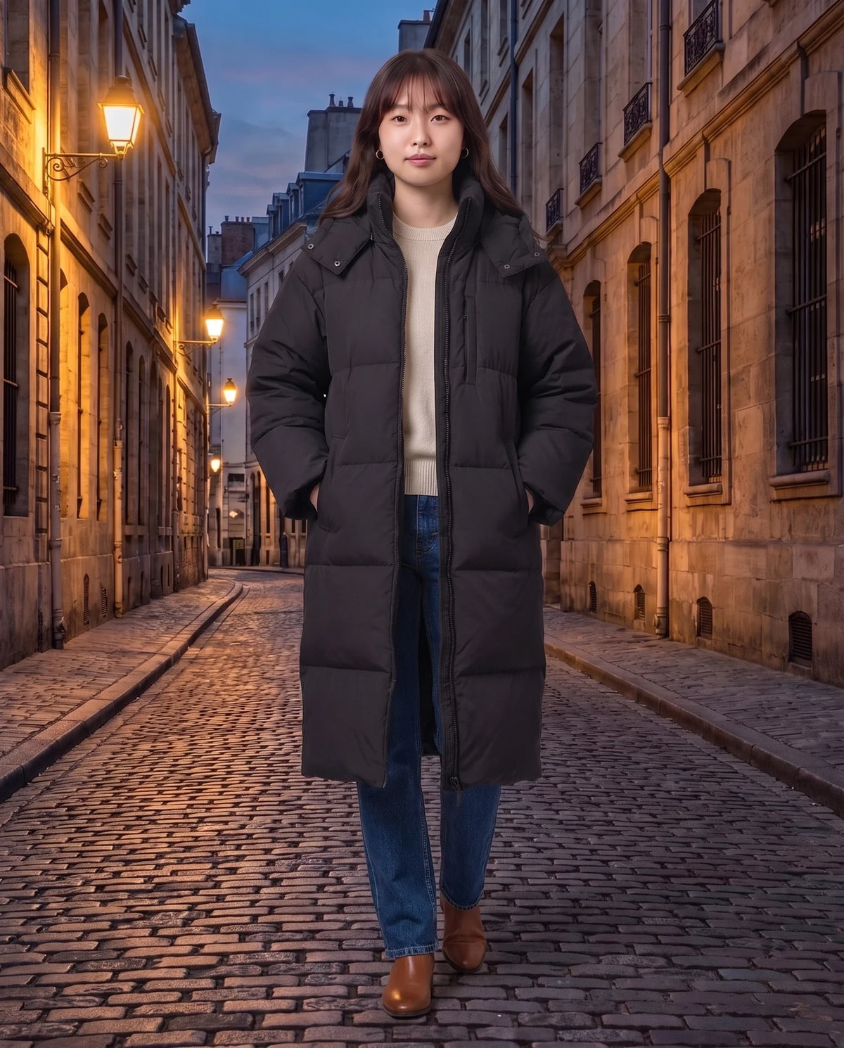 Doudoune longue oversize à capuche