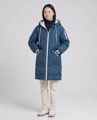 Doudoune longue oversize à chevrons et capuche