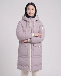 Doudoune longue oversize à chevrons et capuche