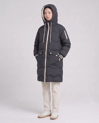 Doudoune longue oversize à chevrons et capuche
