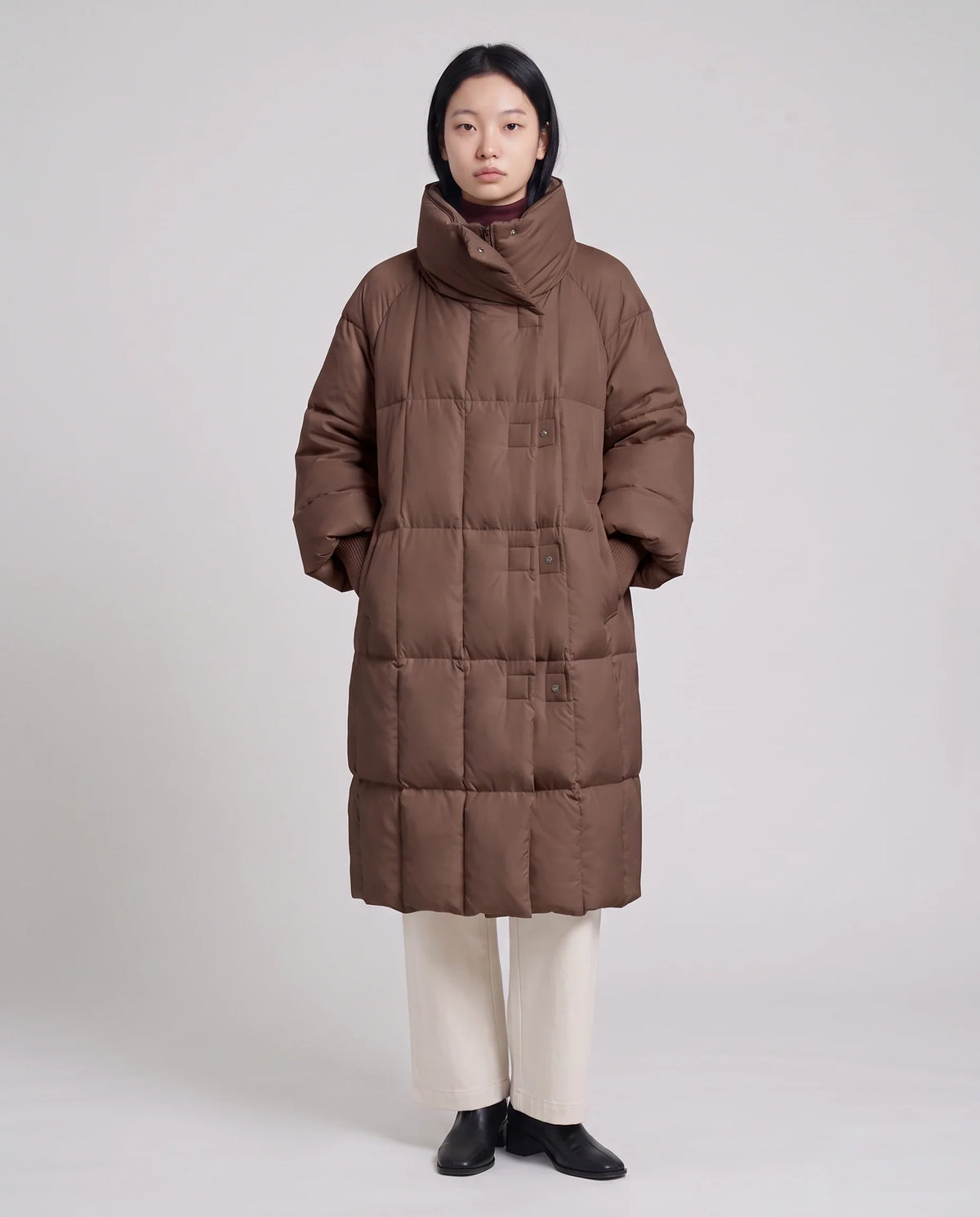 Doudoune longue oversize à col-capuche zippé