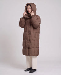 Doudoune longue oversize à col-capuche zippé