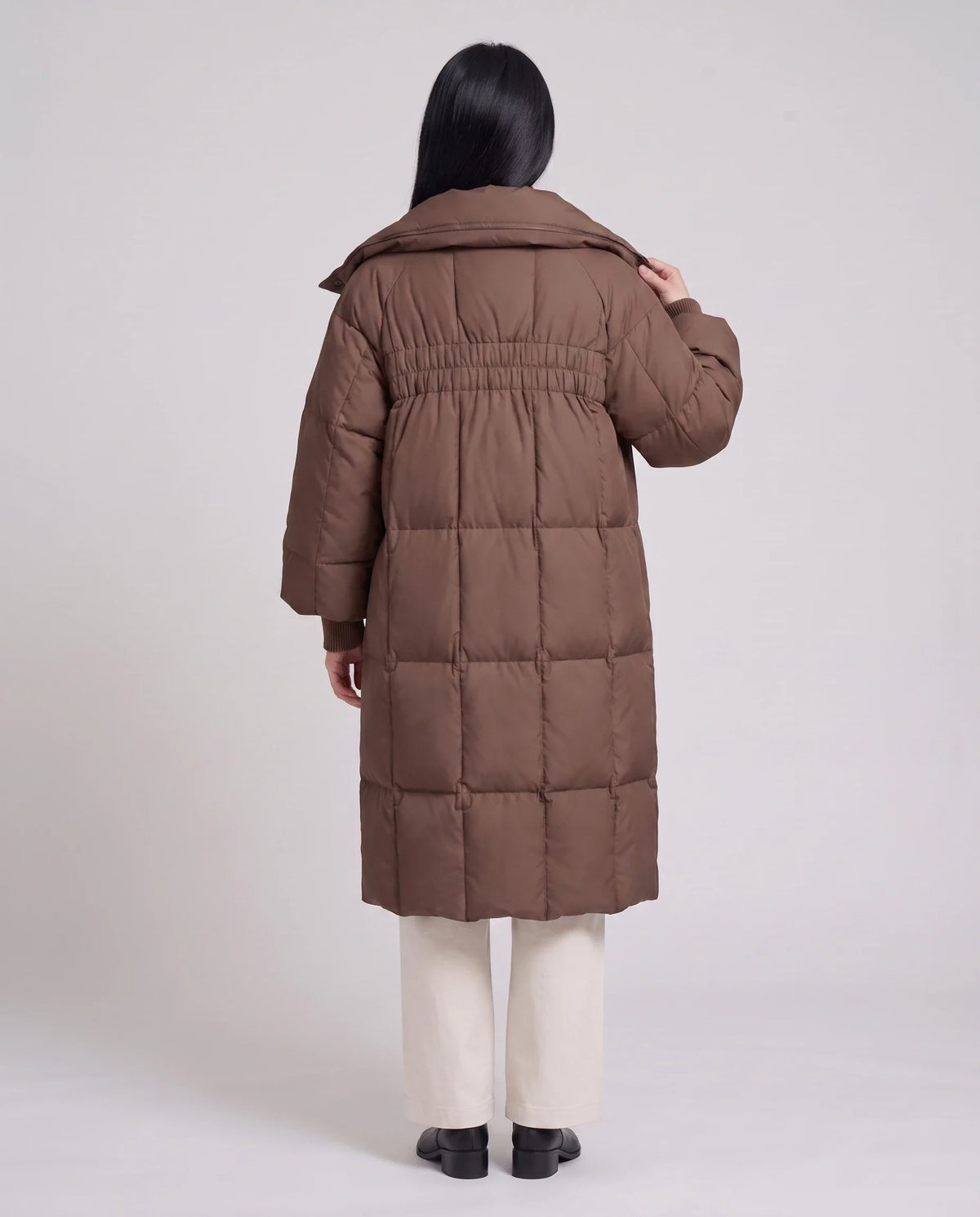 Doudoune longue oversize à col-capuche zippé