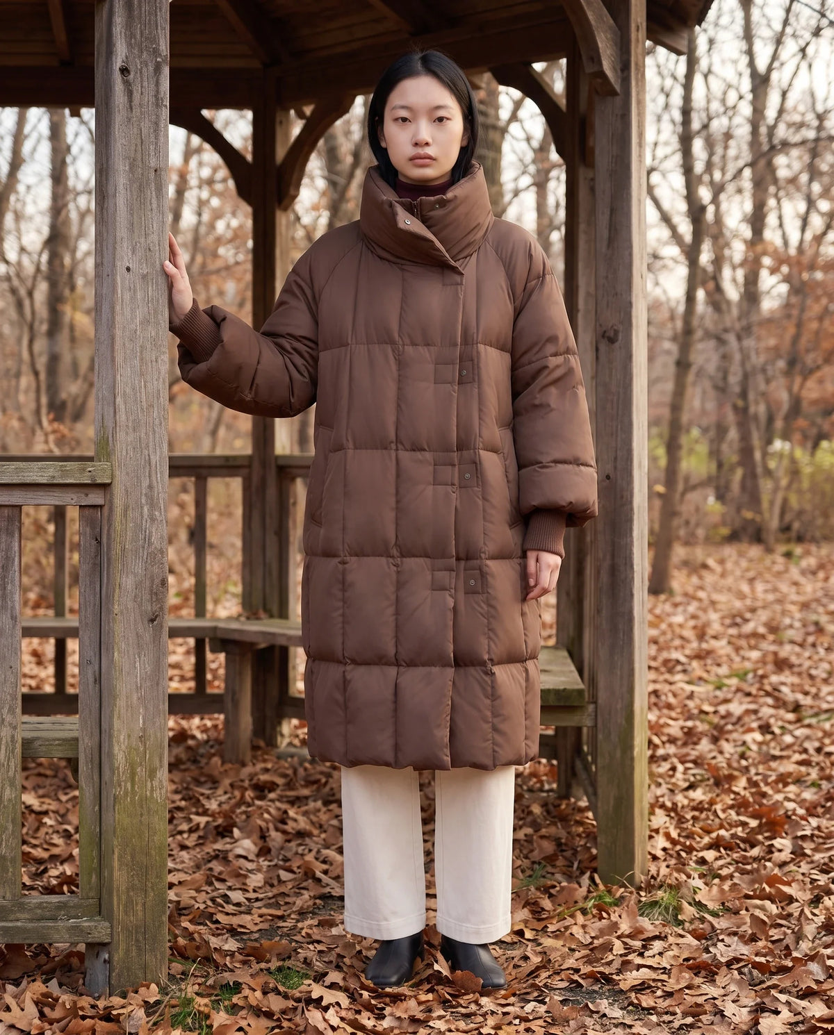 Doudoune longue oversize à col-capuche zippé