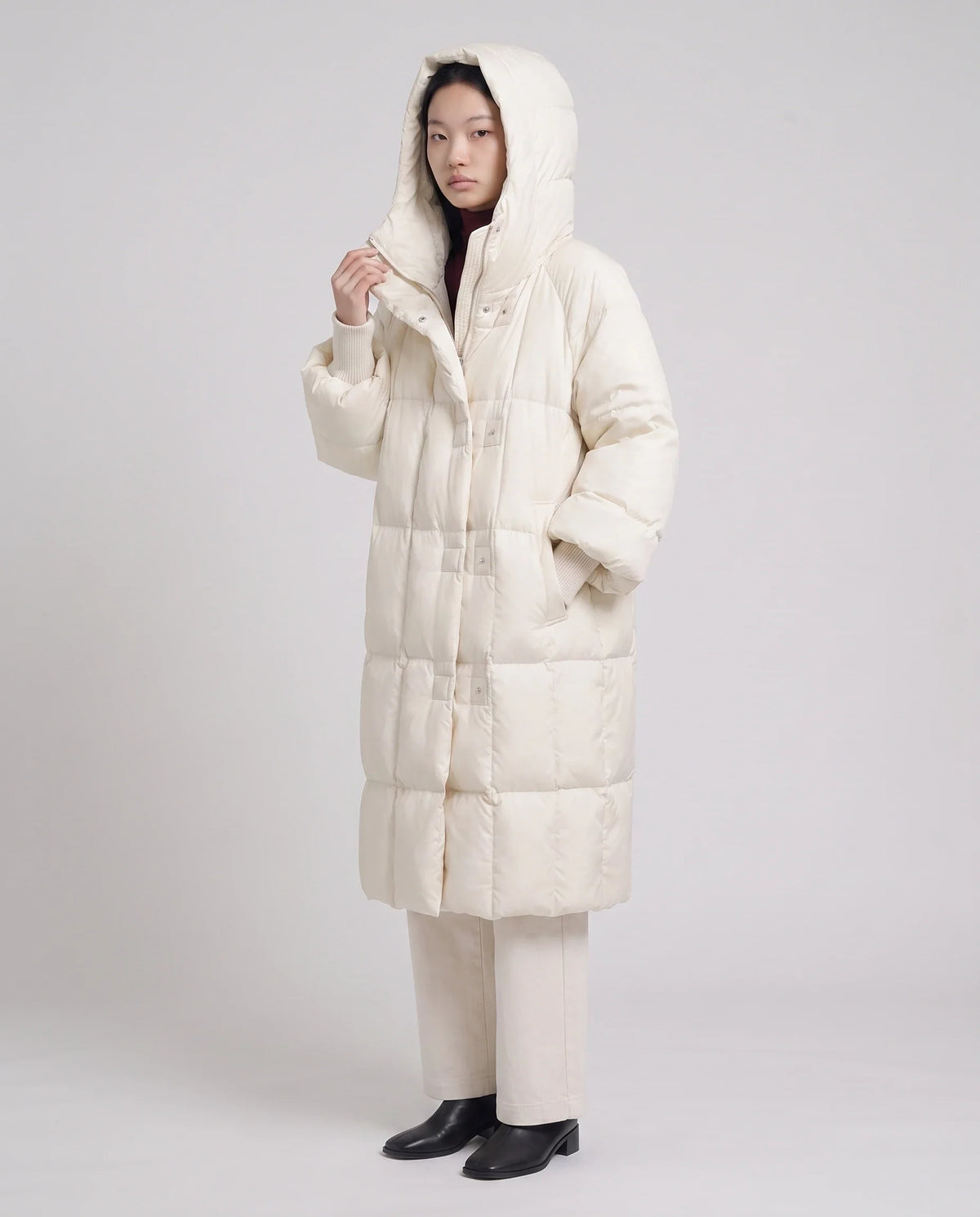 Doudoune longue oversize à col-capuche zippé