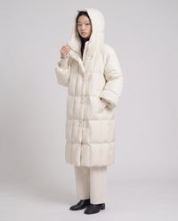 Doudoune longue oversize à col-capuche zippé