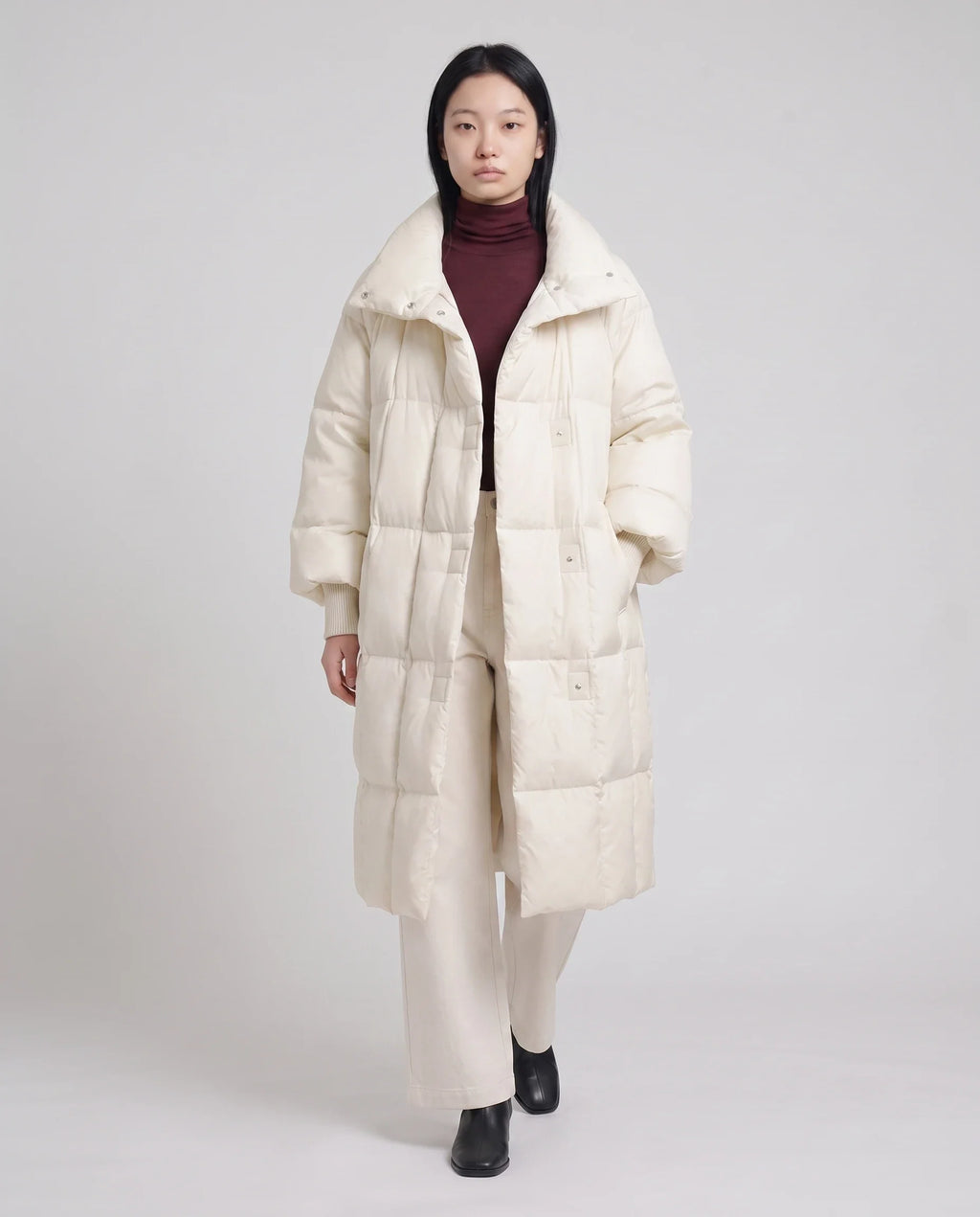 Doudoune longue oversize à col-capuche zippé