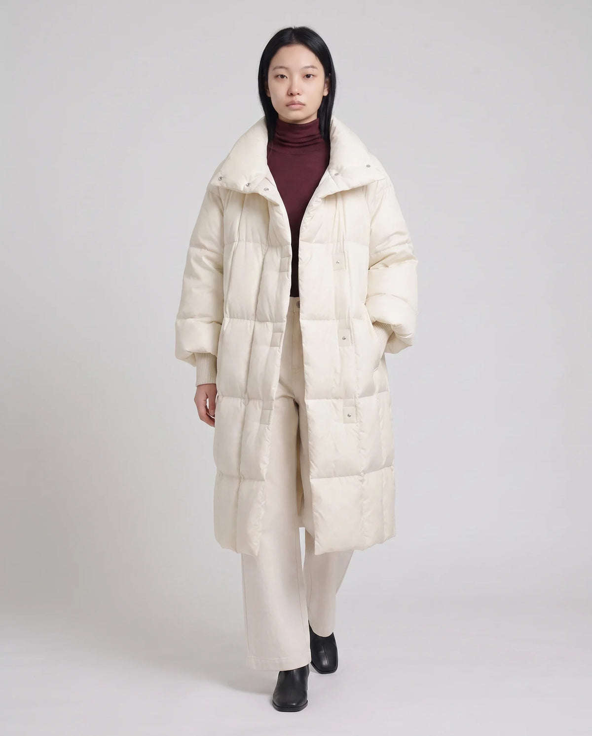 Doudoune longue oversize à col-capuche zippé