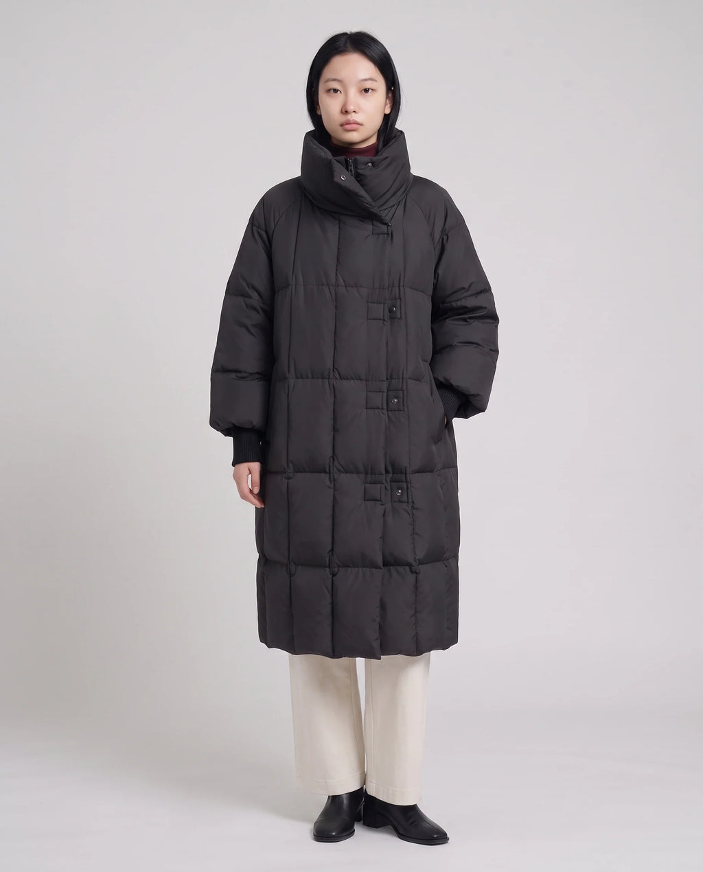 Doudoune longue oversize à col-capuche zippé