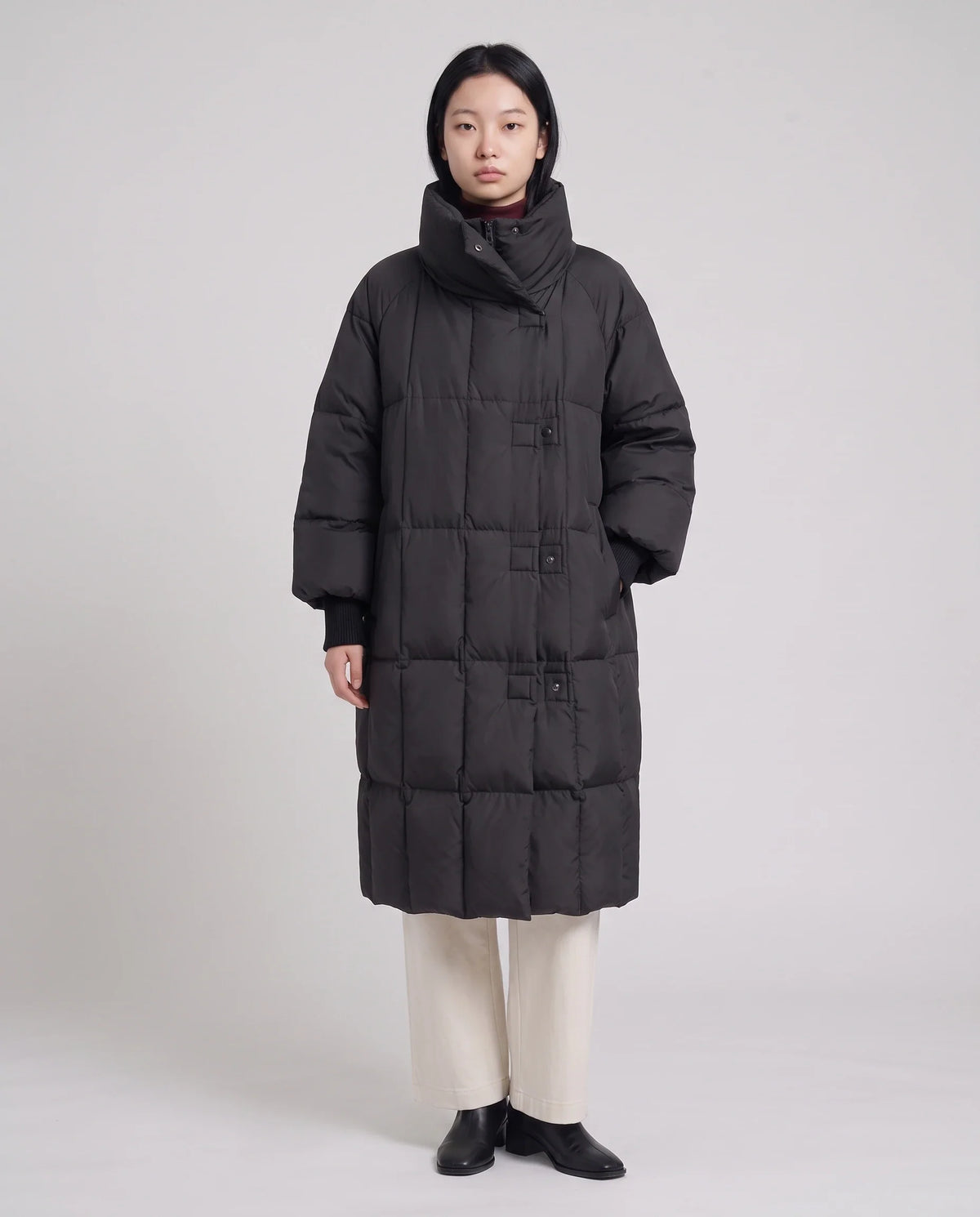 Doudoune longue oversize à col-capuche zippé