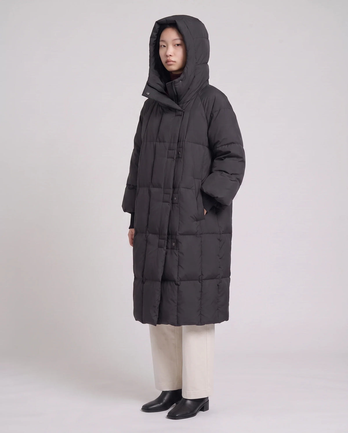 Doudoune longue oversize à col-capuche zippé