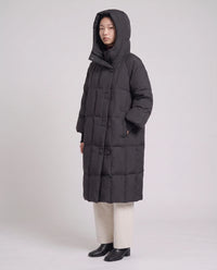 Doudoune longue oversize à col-capuche zippé