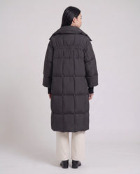 Doudoune longue oversize à col-capuche zippé