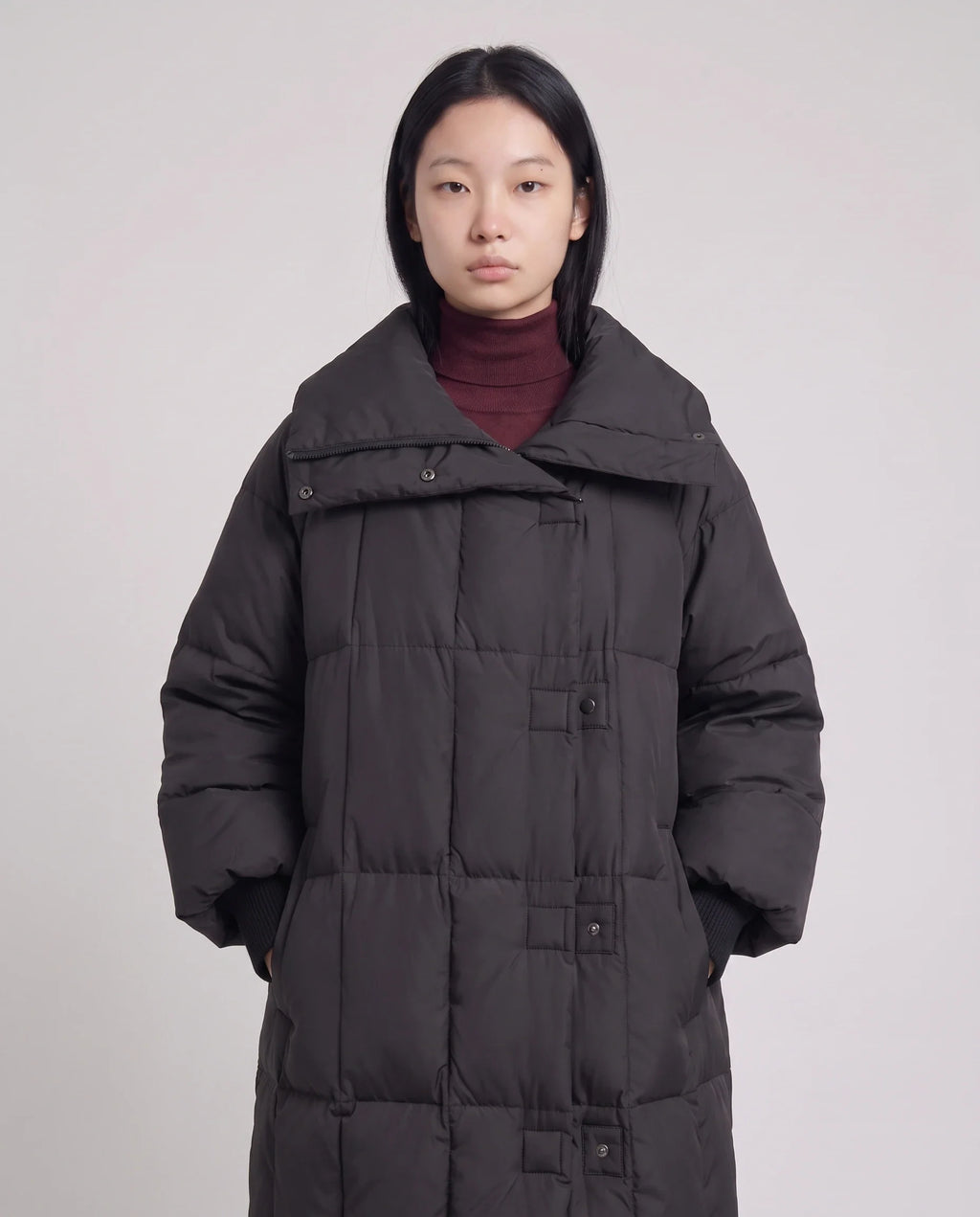 Doudoune longue oversize à col-capuche zippé