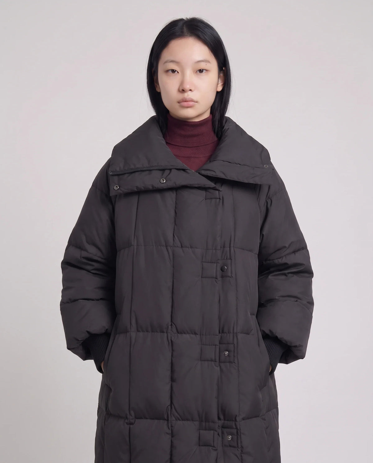 Doudoune longue oversize à col-capuche zippé