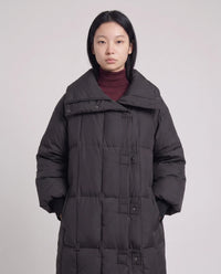 Doudoune longue oversize à col-capuche zippé