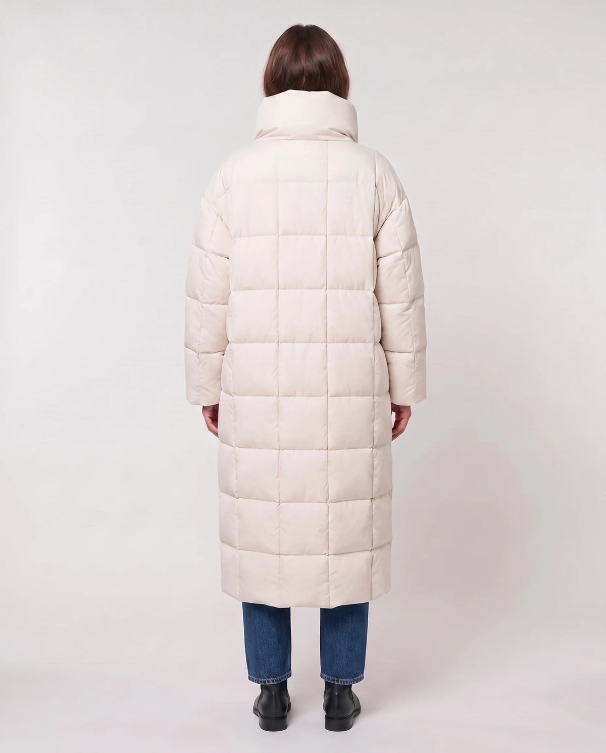 Doudoune longue oversize sans capuche à col cheminée