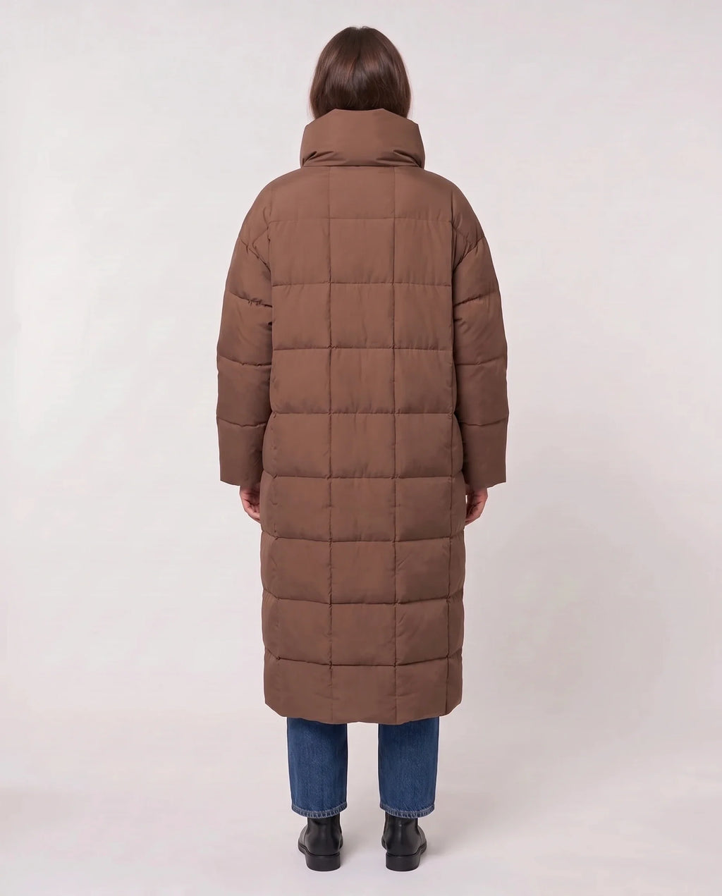 Doudoune longue oversize sans capuche à col cheminée