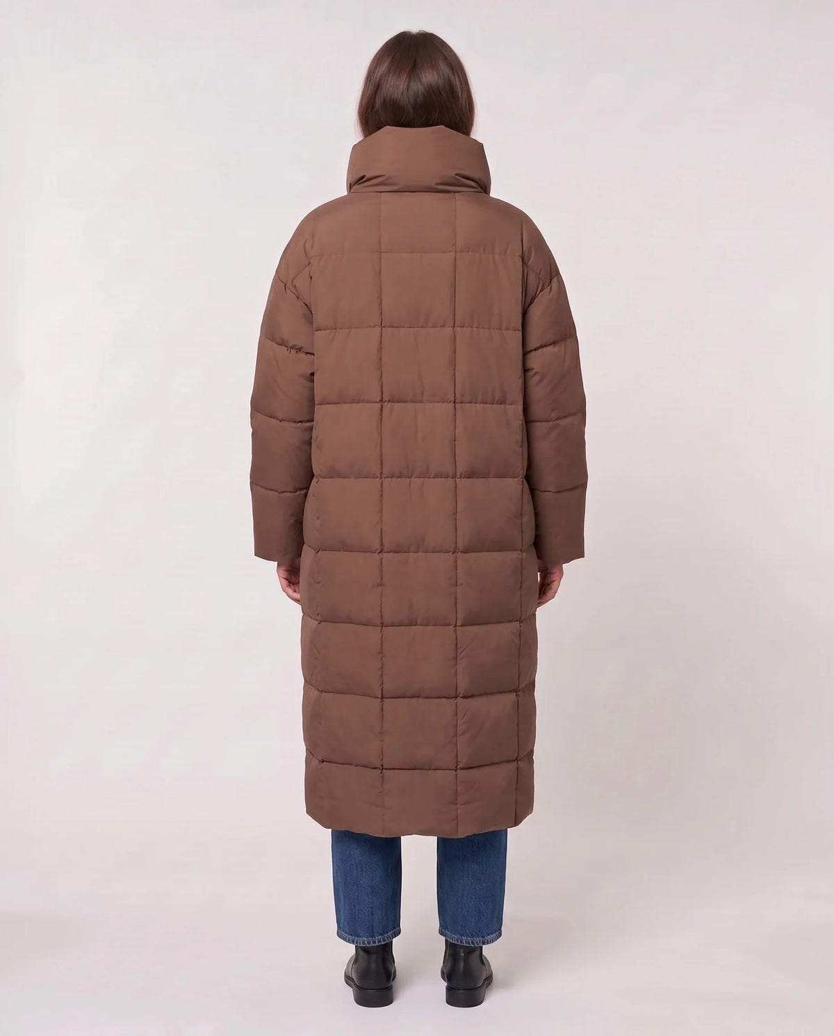 Doudoune longue oversize sans capuche à col cheminée