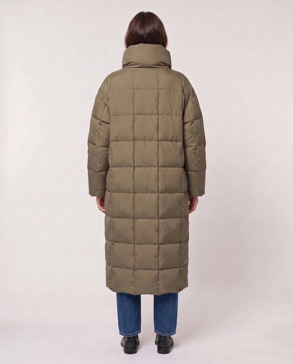 Doudoune longue oversize sans capuche à col cheminée