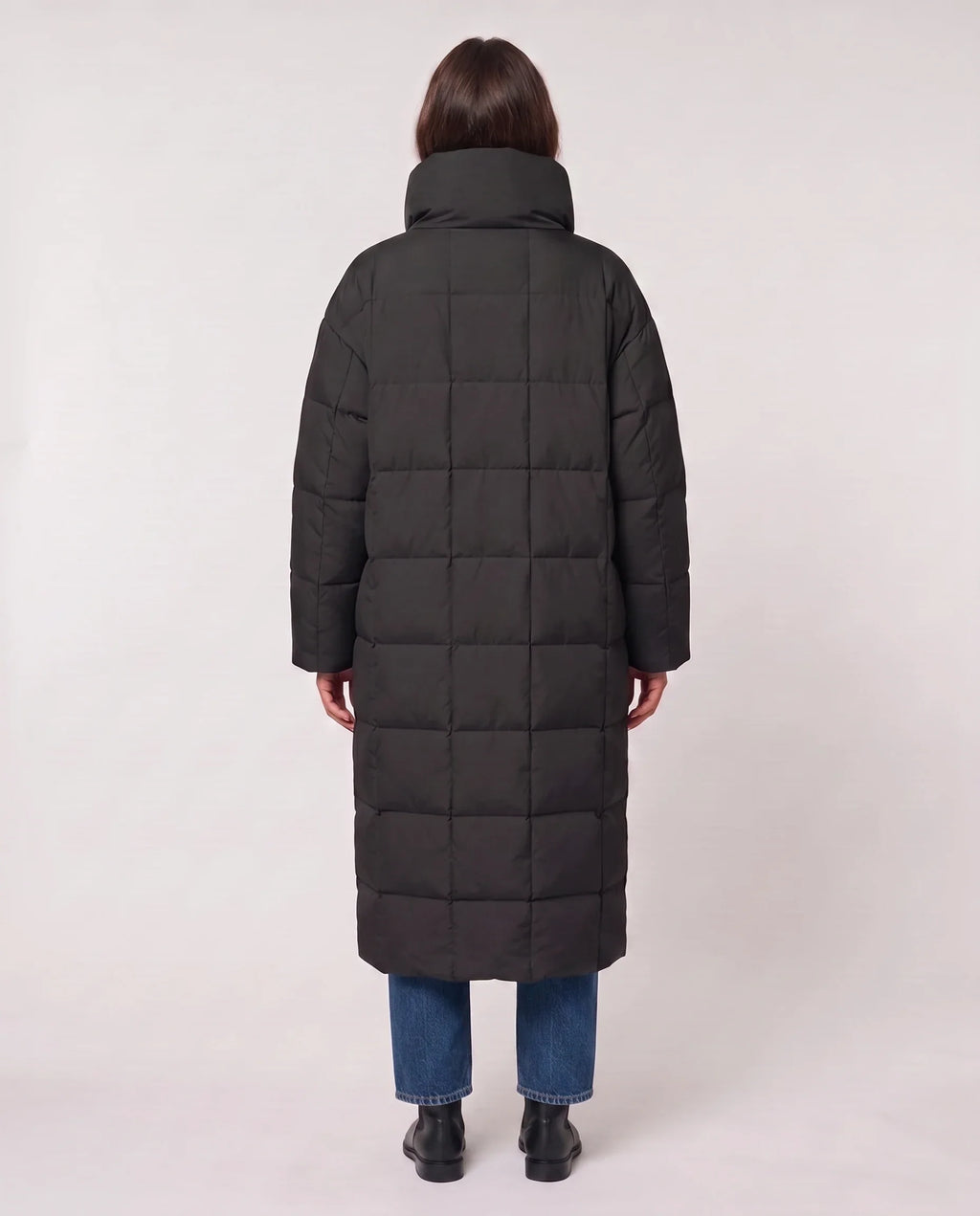 Doudoune longue oversize sans capuche à col cheminée