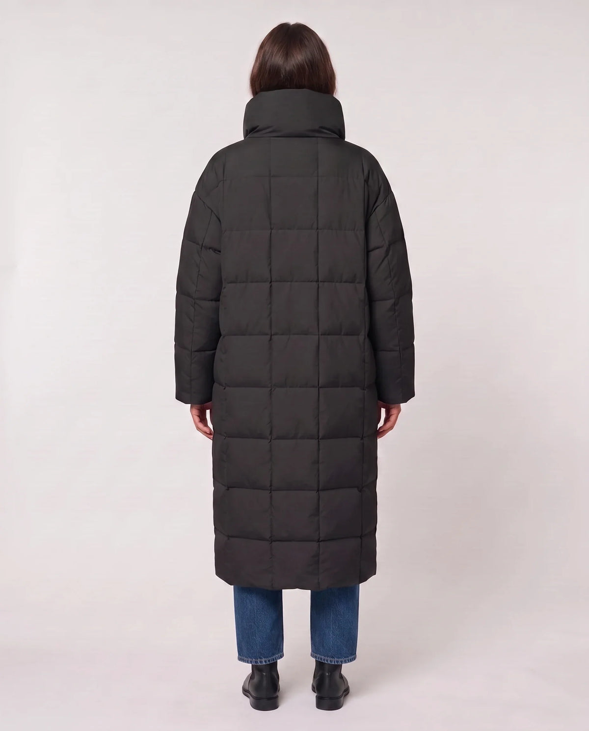 Doudoune longue oversize sans capuche à col cheminée