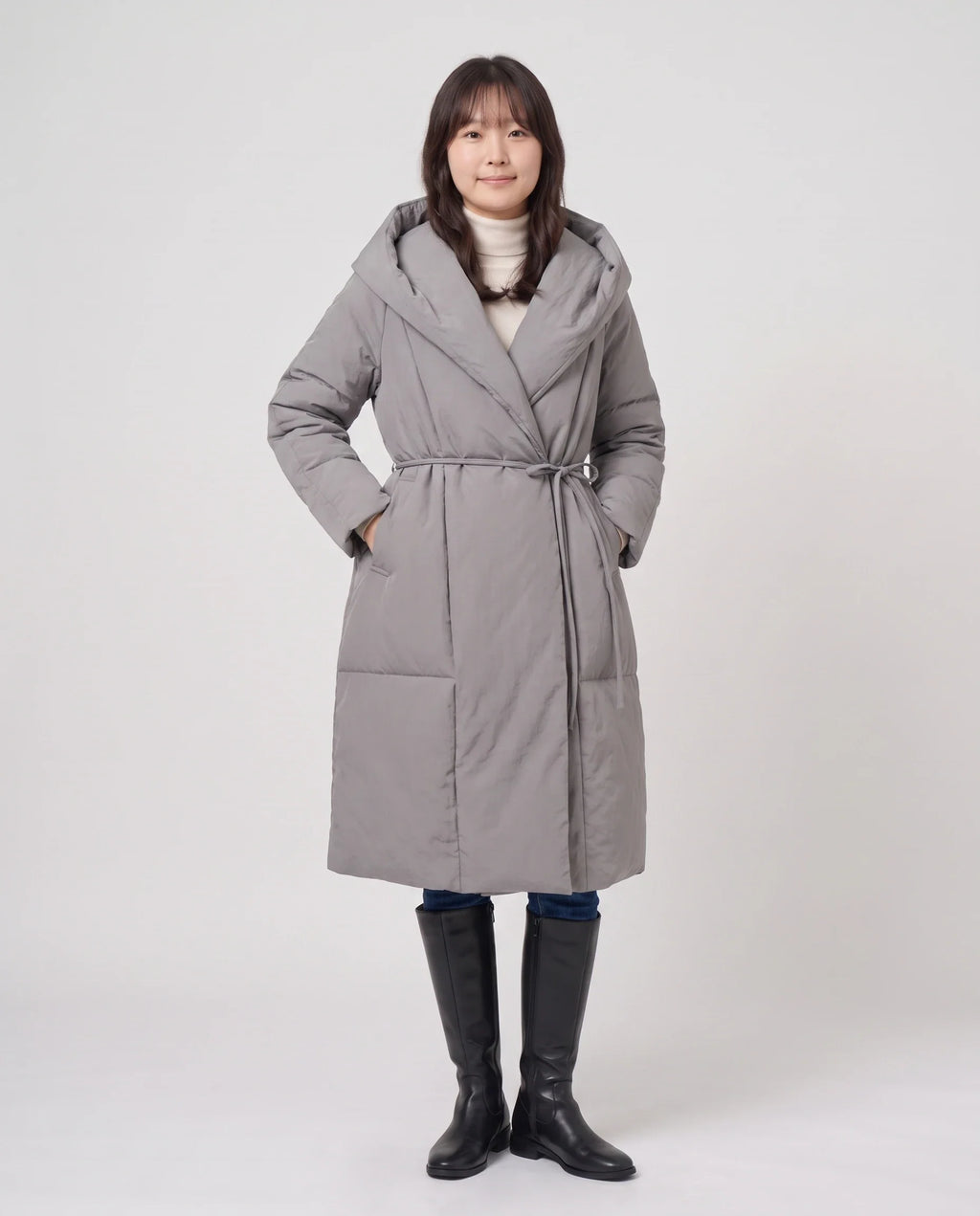 Doudoune longue portefeuille à capuche oversize