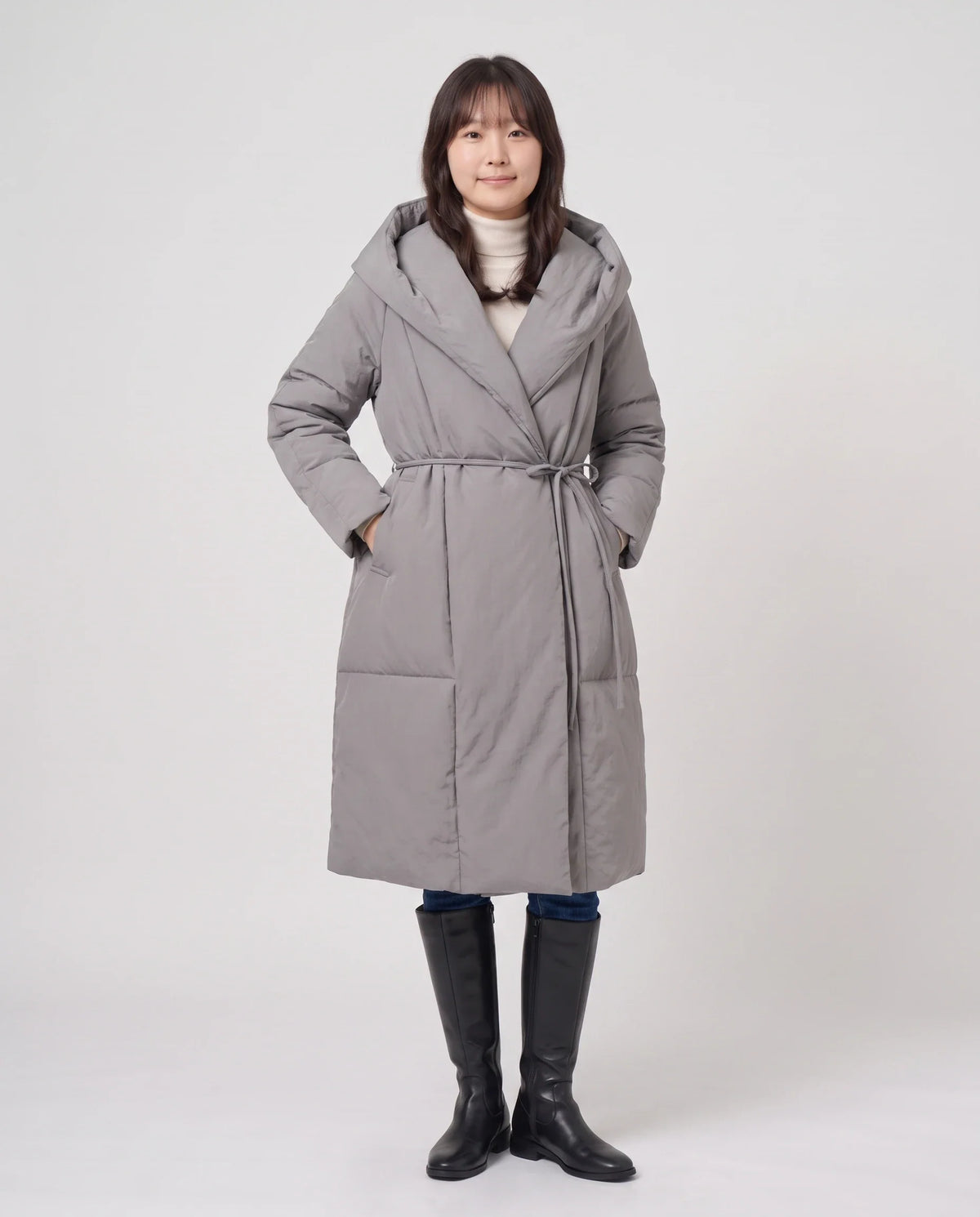Doudoune longue portefeuille à capuche oversize