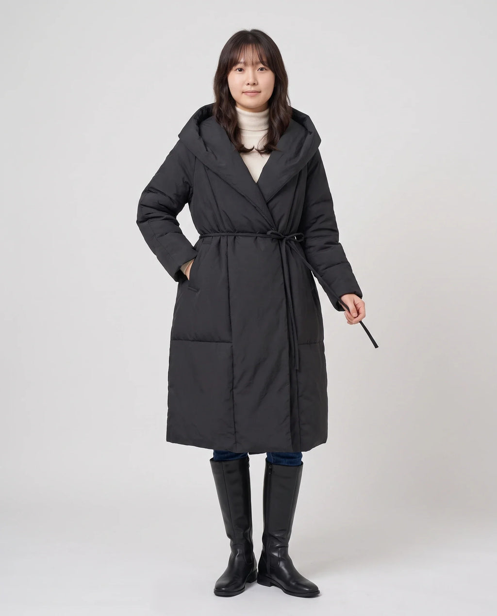 Doudoune longue portefeuille à capuche oversize