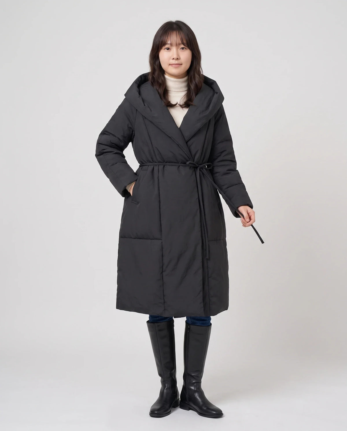 Doudoune longue portefeuille à capuche oversize