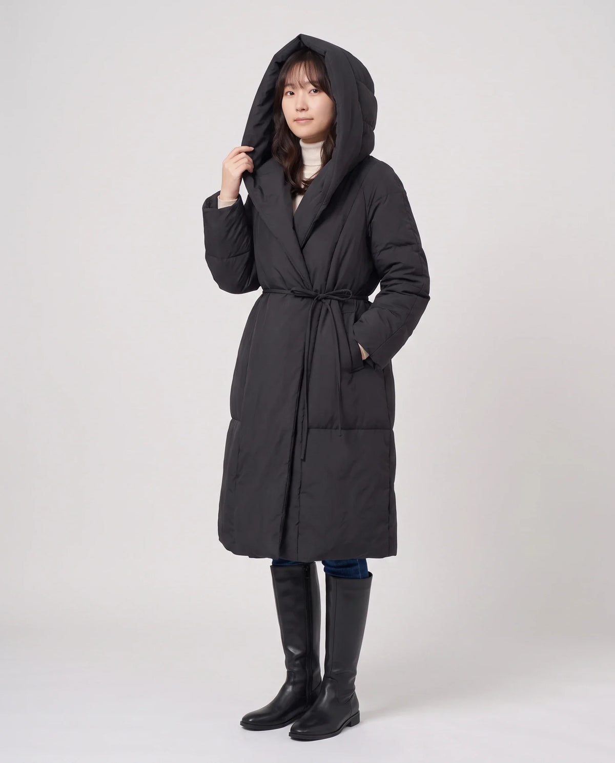 Doudoune longue portefeuille à capuche oversize