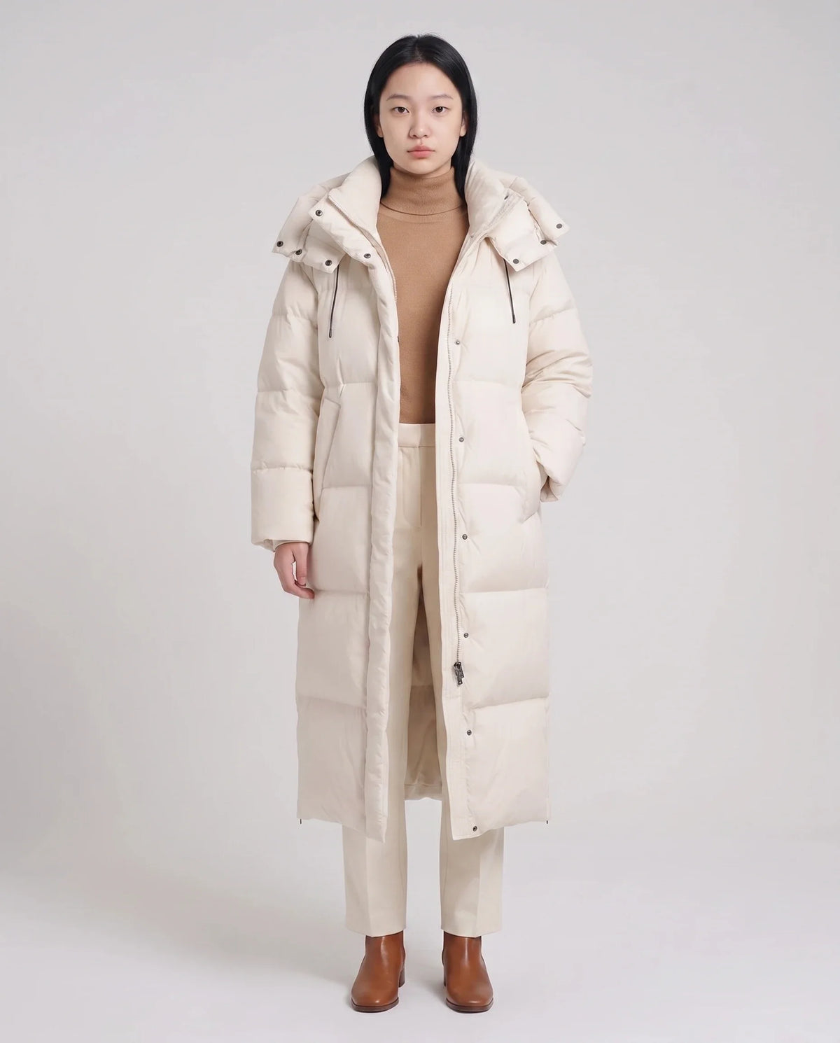 Doudoune maxi oversize à capuche et pressions