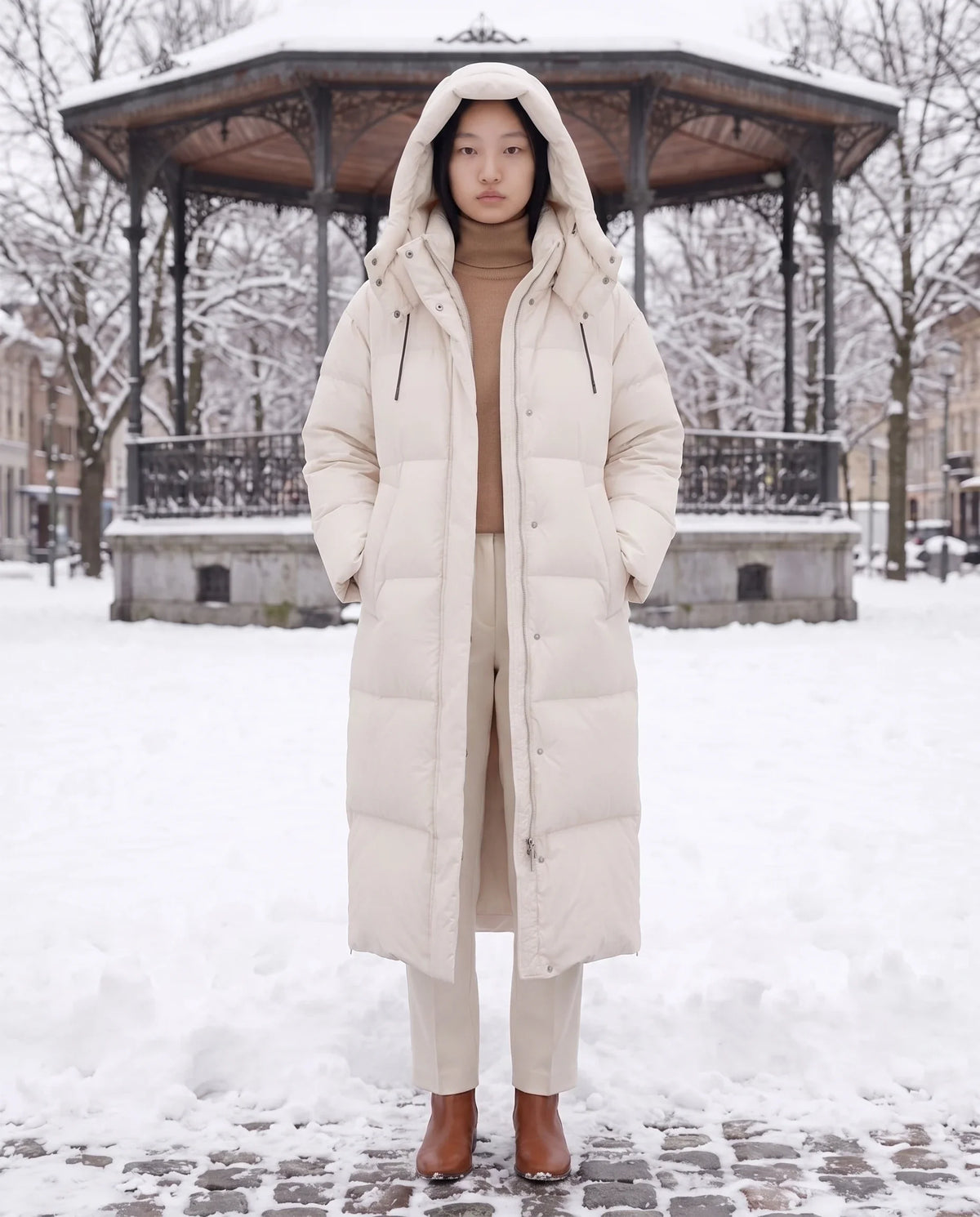 Doudoune maxi oversize à capuche et pressions