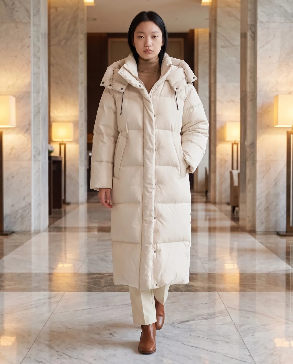 Doudoune maxi oversize à capuche et pressions