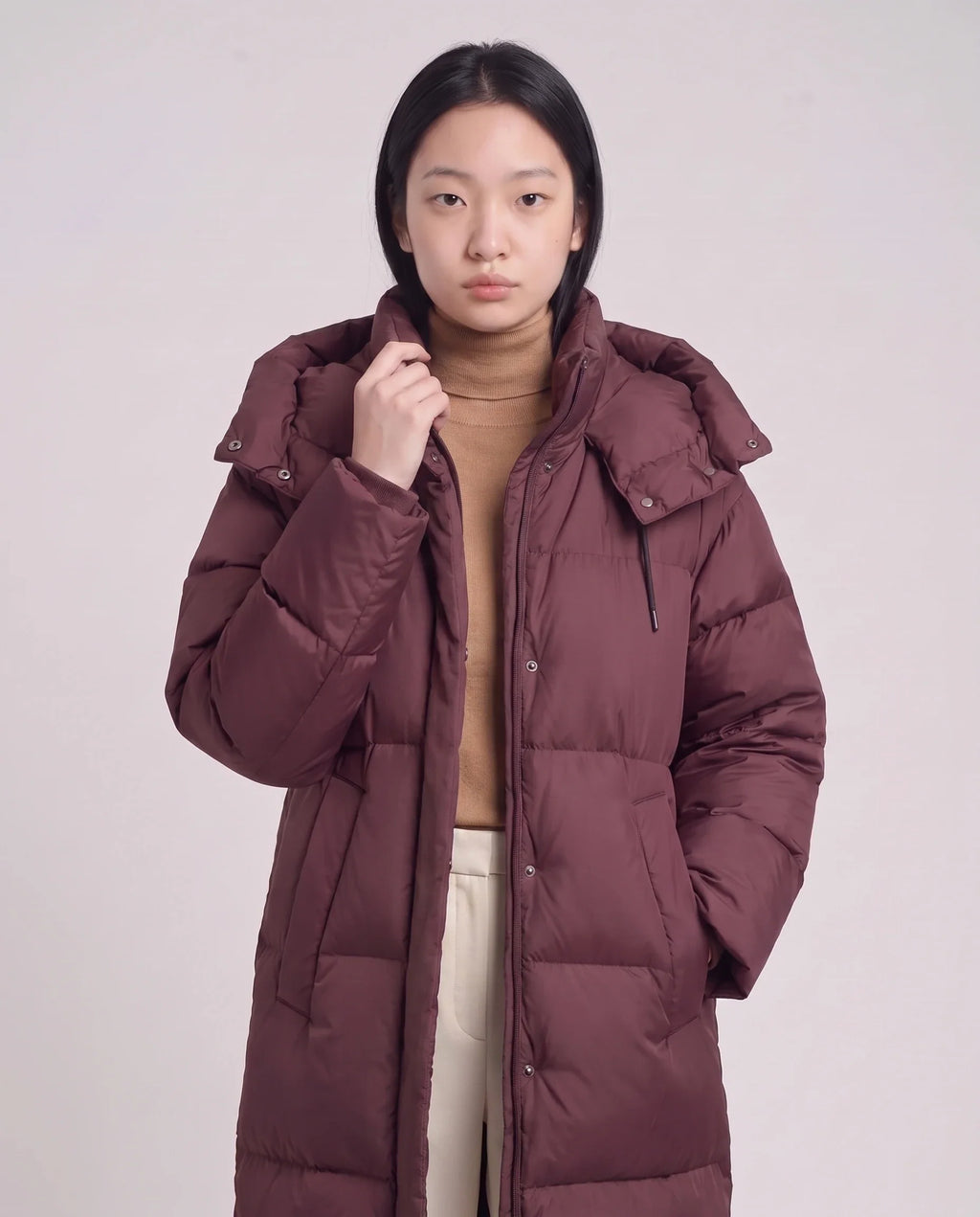 Doudoune maxi oversize à capuche et pressions