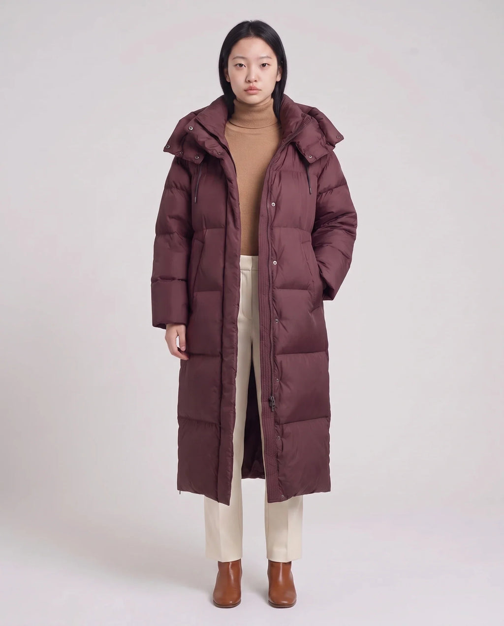 Doudoune maxi oversize à capuche et pressions