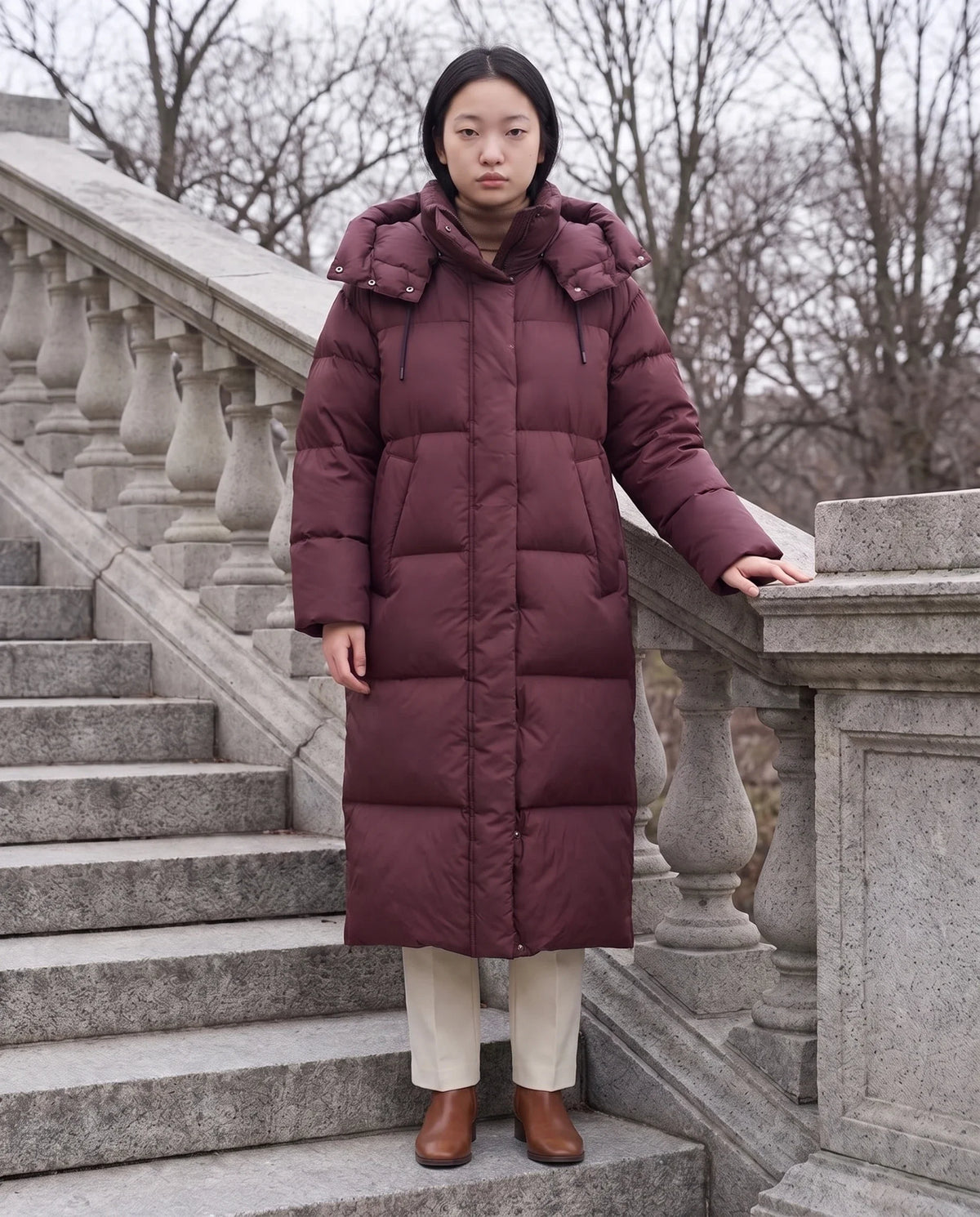 Doudoune maxi oversize à capuche et pressions