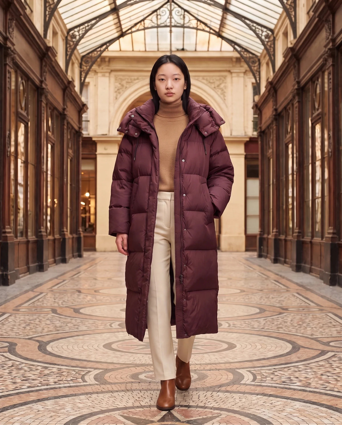 Doudoune maxi oversize à capuche et pressions